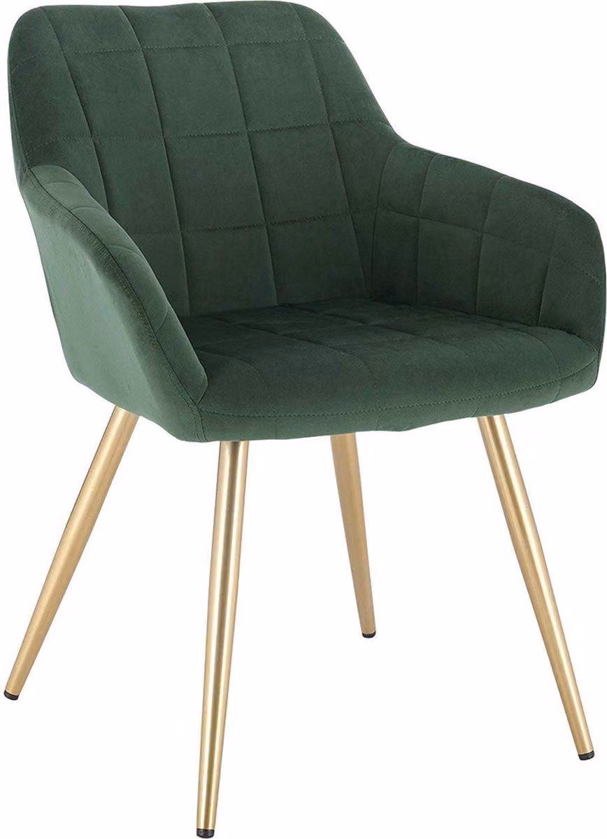 Sedia da pranzo - Bolt Edge - Velluto Donkergroen - Gambe in metallo dorato - Altezza 47 cm - Sedia singola - Moderna e confortevole