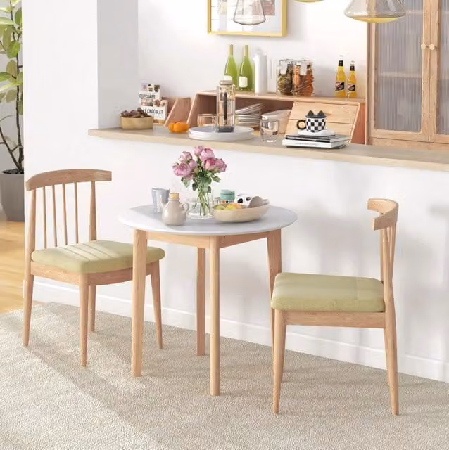 Tavolo da pranzo rotondo in legno massiccio Ø75 x 76 cm, stile country, bianco, per 2 persone