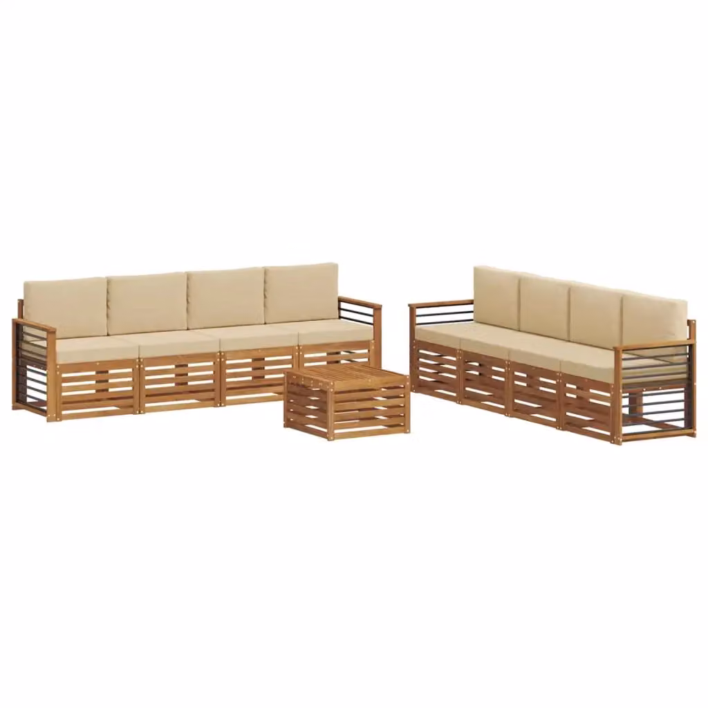 Set di divani da esterno a forma di U vidaXL in legno di acacia con tavolo da caffè e cuscini, colore beige e sabbia – 2