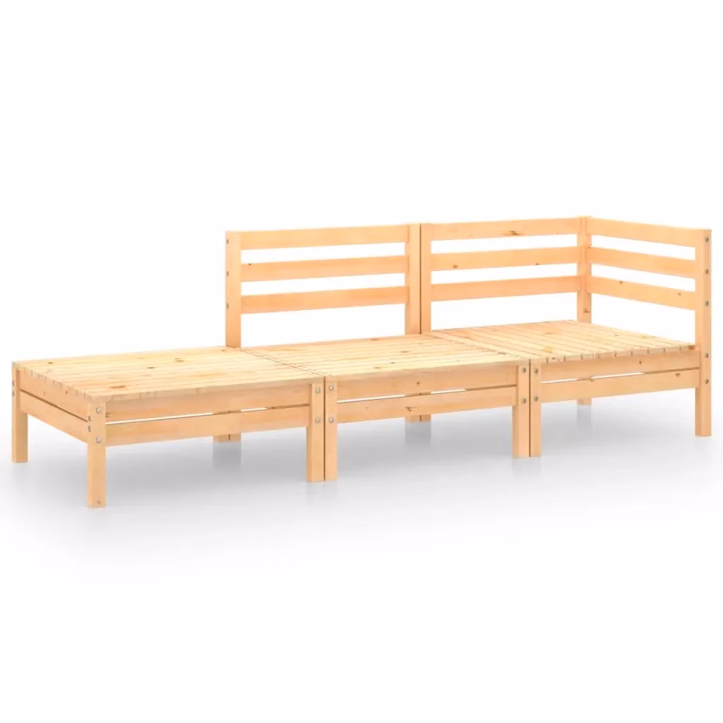 Set di divani da giardino a L vidaXL in legno massello di pino con pouf e cuscini beige – 2