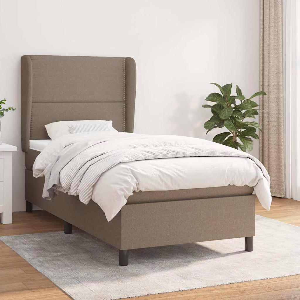 vidaXL Giroletto a Molle con Materasso in Tessuto Beige e Bianco, L/P/H: 100 x 200 x 128 cm – 1