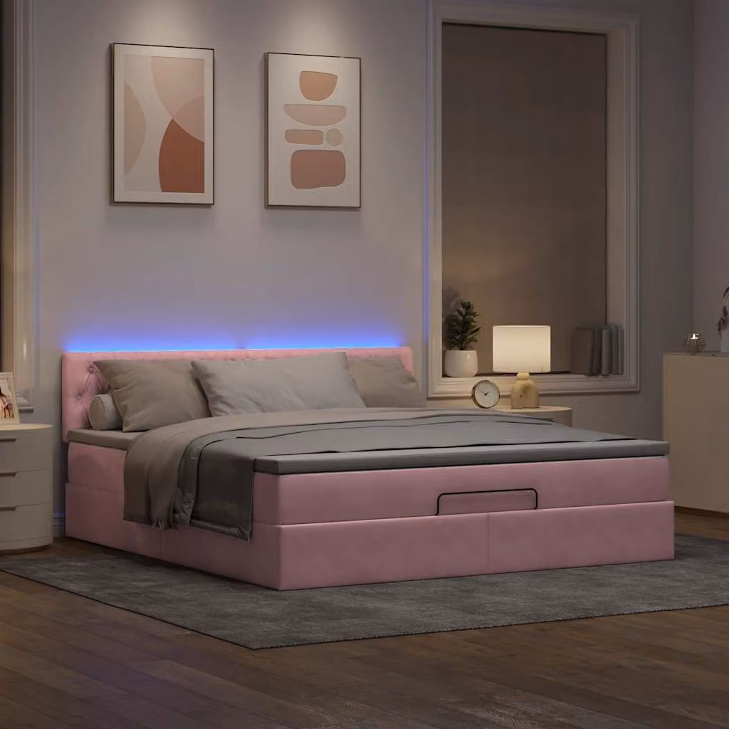 Maison Exclusive - Letto ottomano con materasso e LED rosa 180x200 cm velluto