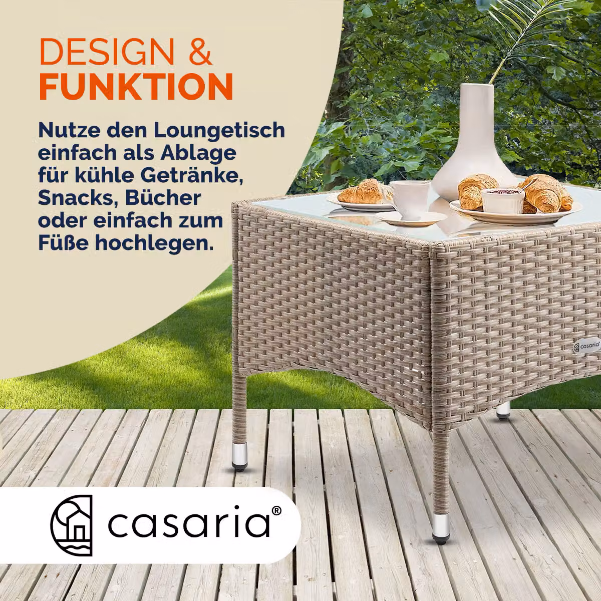 Tavolino da appoggio Casaria in polyrattan e vetro grigio L/P/H: 58 x 58 x 42 cm – 2