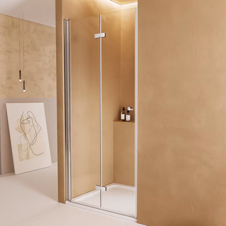 EMKE Porta doccia 100x185 cm Nicchia Porta a battente Porta pieghevole 1 pezzo, vetro di sicurezza ESG da 6 mm Porta doccia per nicchia con profilo magnetico e funzione di sollevamento/abbassamento, cromata
