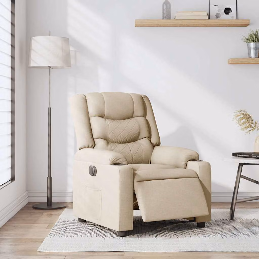 vidaXL Poltrona Elettrica Reclinabile Crema in Tessuto