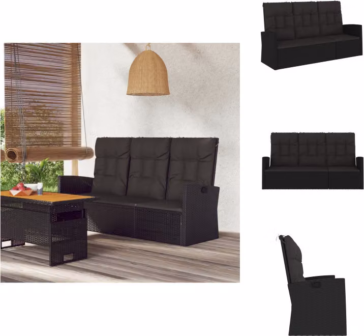 vidaXL Panca da giardino con funzione reclinabile e cuscini neri 173cm in poly rattan - Panche da giardino