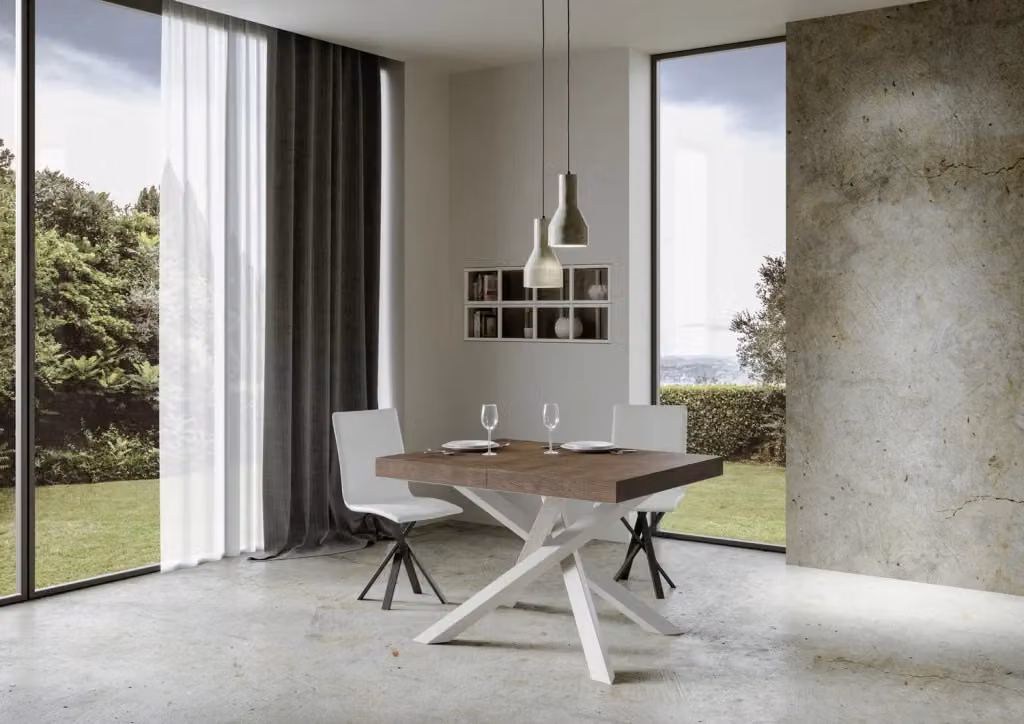 Tavolo allungabile moderno Bs Com in laminato noce con telaio bianco L/P/H: 130 x 90 x 77 cm, estensibile fino a 234 cm – 2