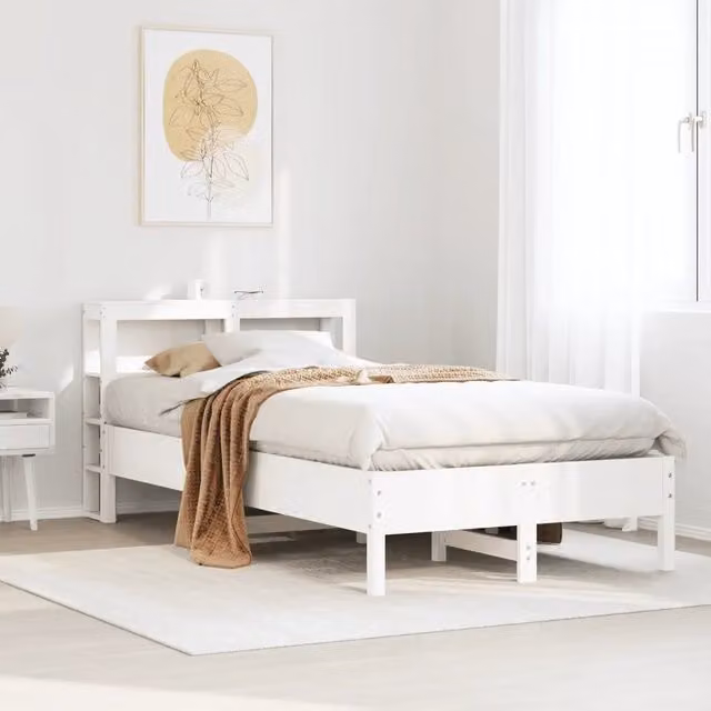 Letto singolo vidaXL in legno massello di pino bianco con doghe fisse L: 190 cm, L: 82 cm, P: 81 cm