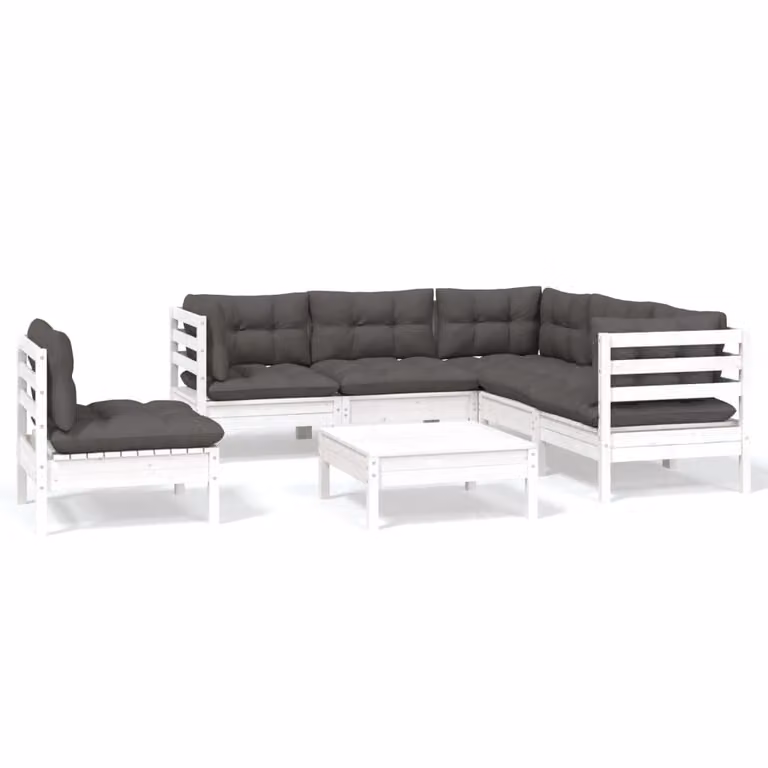 Set Divani da Giardino 6 pz con Cuscini Bianchi Legno di Pino