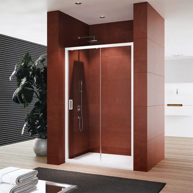 Box Doccia a Nicchia Parama Rettangolare con Apertura Scorrevole, Vetro Temperato da 4 mm Trasparente e Profili in Alluminio Bianco, L: 120 cm, H: 185 cm