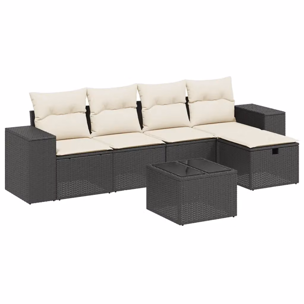 Set Divano da Giardino L-Shape vidaXL 6 pz con Cuscini Nero e Struttura in Metallo – 2