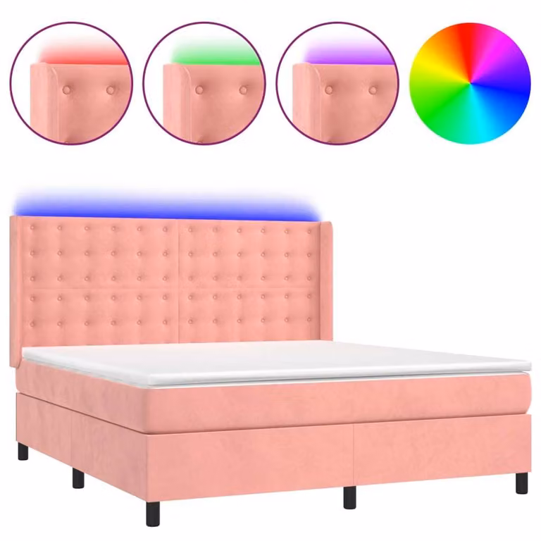 Letto a Molle con Materasso e LED Rosa 180x200 cm in Velluto