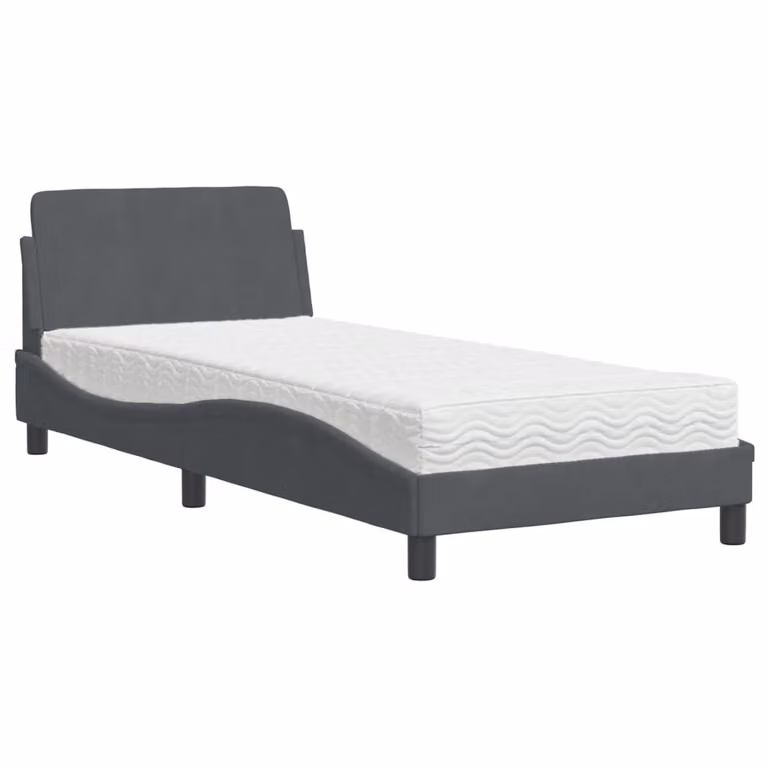 Letto con Materasso Dover Grigio Scuro 90x190 cm in Velluto