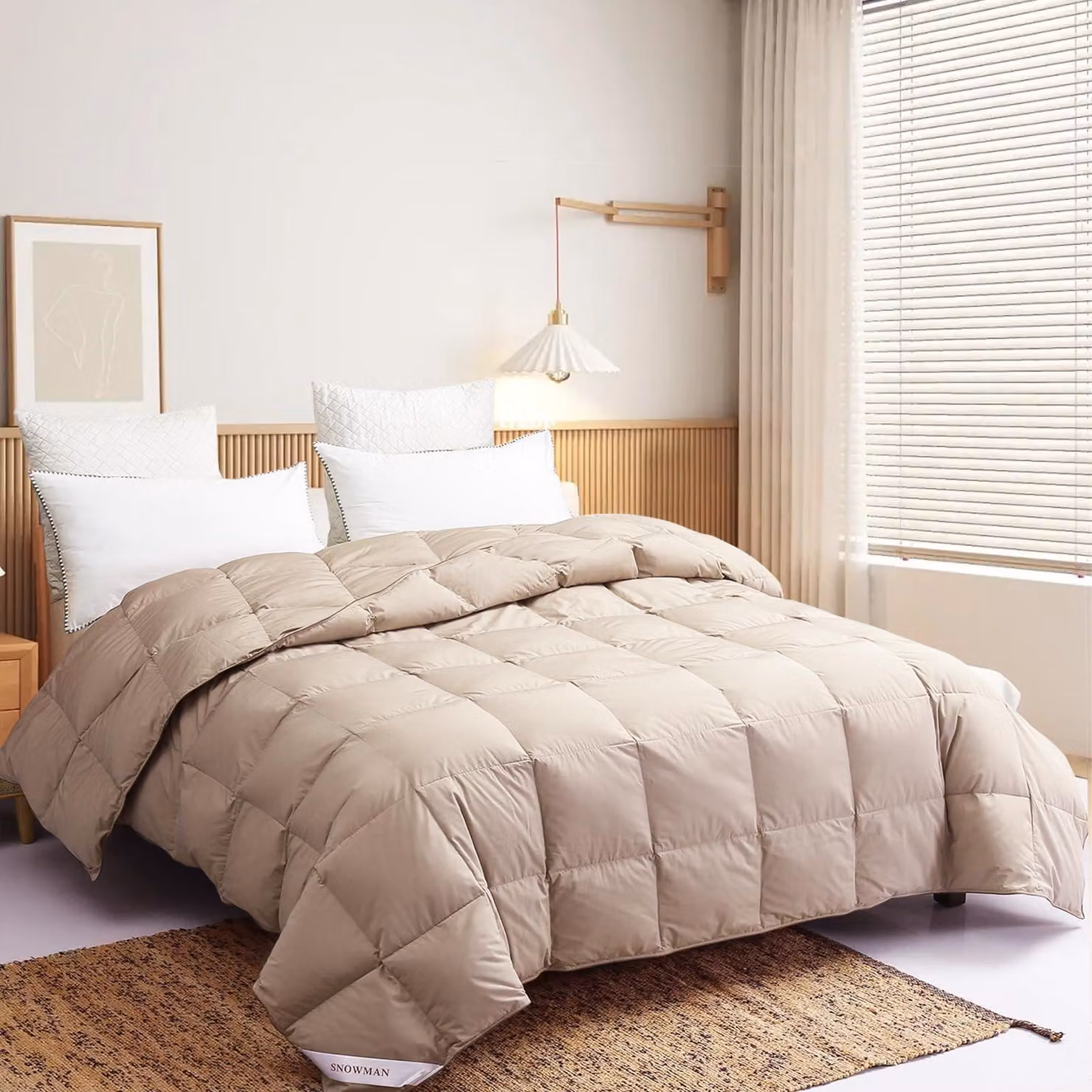 Piumino matrimoniale king size, leggero, 100% cotone, color kaki