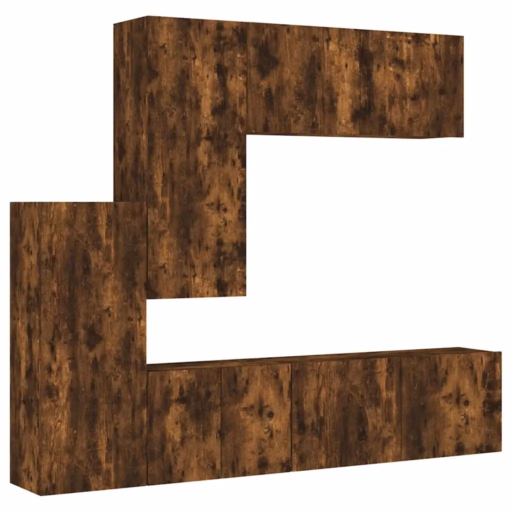 Set di 5 mobili TV da parete vidaXL in legno multistrato e MDF, colore Rovere Fumo, stile moderno – 2