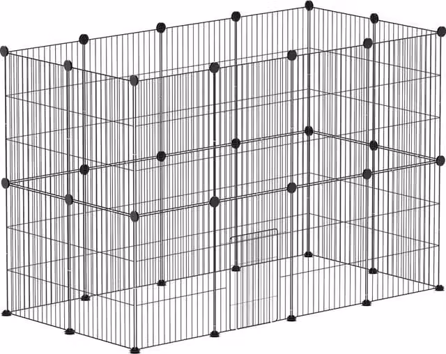 Gabbia modulare per piccoli animali PawHut con pannelli in acciaio e porta, Nero, L: 120 cm, P: 60 cm, H: 80 cm
