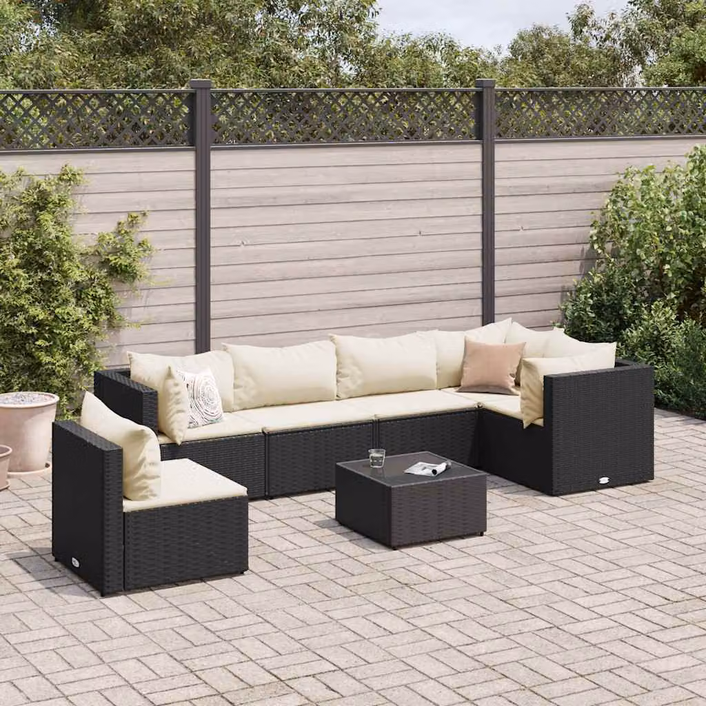 Set Salotto da Giardino a L vidaXL con 7 Cuscini, Tavolino e Struttura in Metallo Nero e Bianco – 1