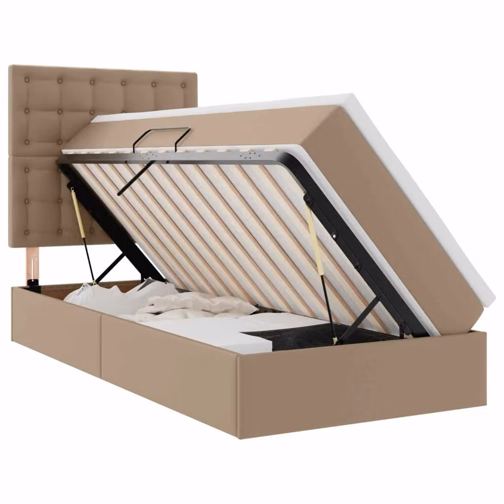 Letto con contenitore vidaXL in pelle sintetica beige, L 90 x P 200 cm – 2