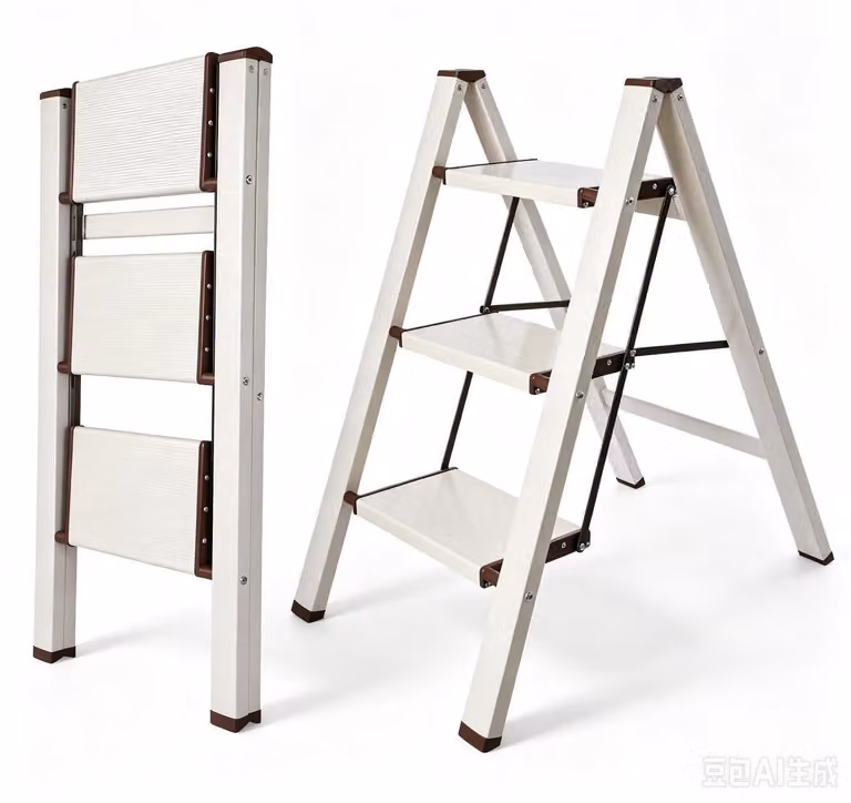 Scala pieghevole a 3 gradini, in alluminio, colore bianco, portata massima 150 kg
