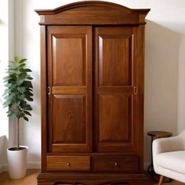 Armadio KIVIO in legno di abete con 2 ante scorrevoli stile rustico, colore marrone, L: 125 cm, P: 60 cm, H: 200 cm