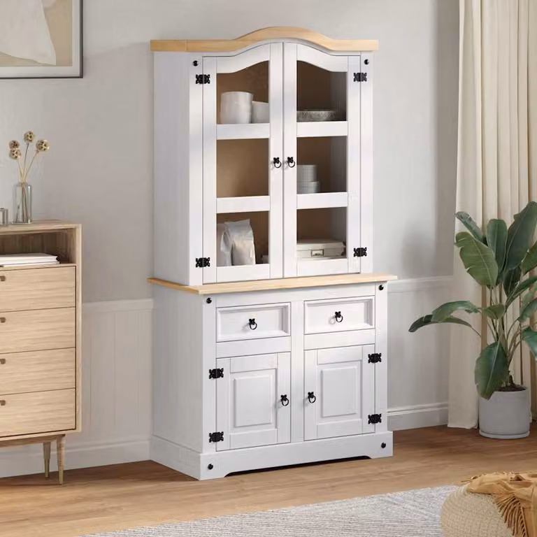 Credenza vidaXL CORONA in pino massello bianco con ante e cassetti L 100 x P 48,5 x H 179 cm