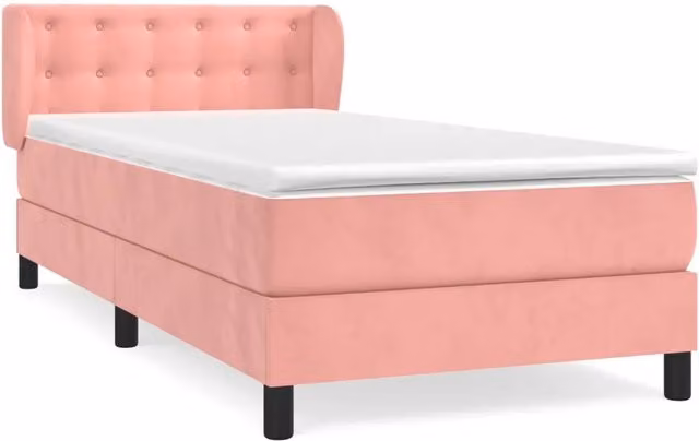 Letto singolo | Letto per adulti | Giroletto a Molle con Materasso Rosa 100x200 cm in Velluto