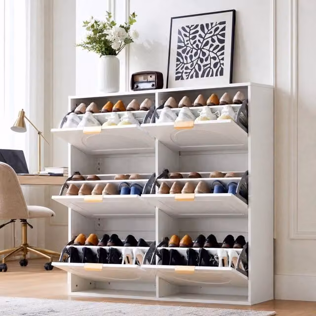 Mobile portascarpe 118x25x115 cm bianco – 6 ante a ribalta, senza materasso