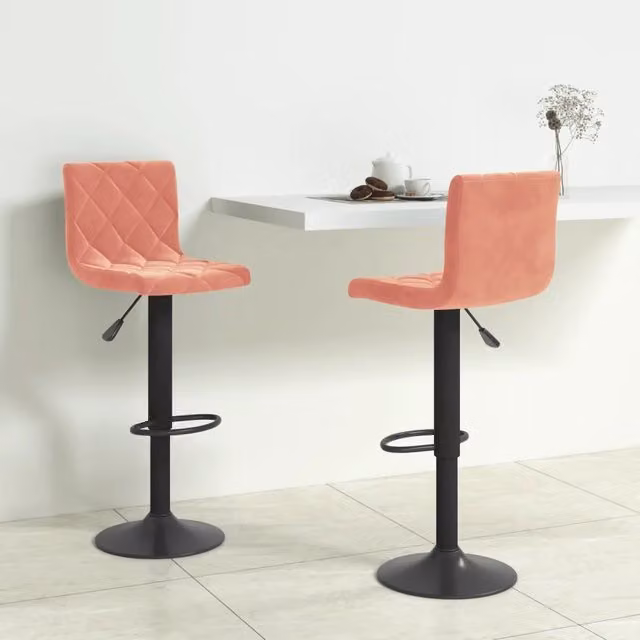Set di 2 sgabelli da bar vidaXL in velluto rosa con base girevole a 360 gradi