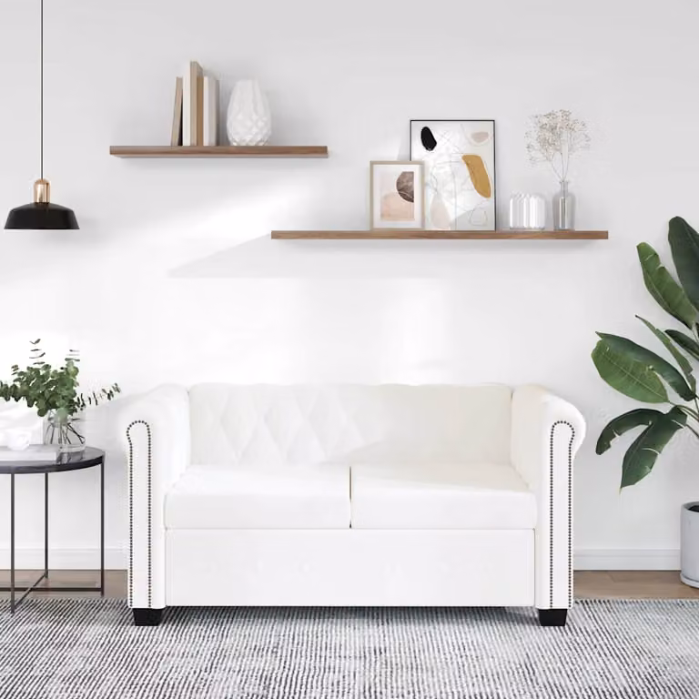 vidaXL Divano Chesterfield a 2 Posti in Finta Pelle Bianco L: 145,5 cm, P: 76,0 cm, H: 70,0 cm