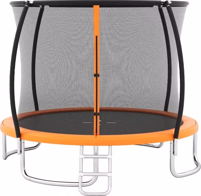 Trampolino da esterno 366 cm con rete di sicurezza e scala, Trampolino ricreativo pesante per bambini e adulti Arancione