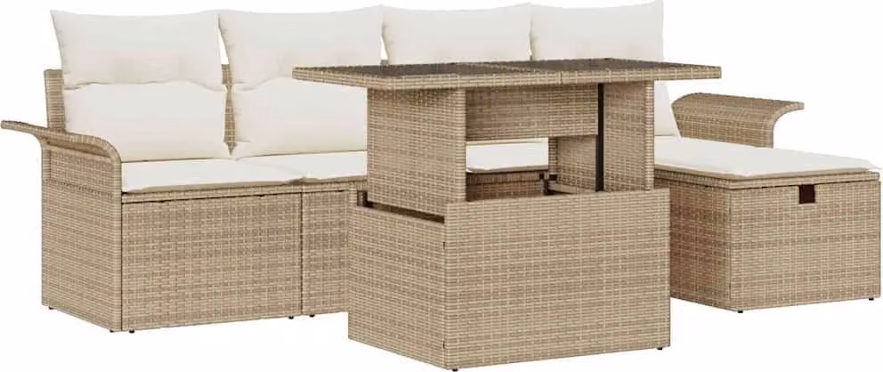 Set Divano da Giardino con cuscino 6 pcs Beige Poly Rattan