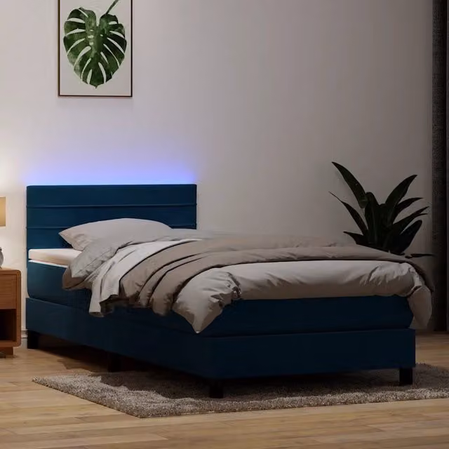 Letto a Molle con Materasso e LED Blu Scuro 80x220 cm Velluto 3317005