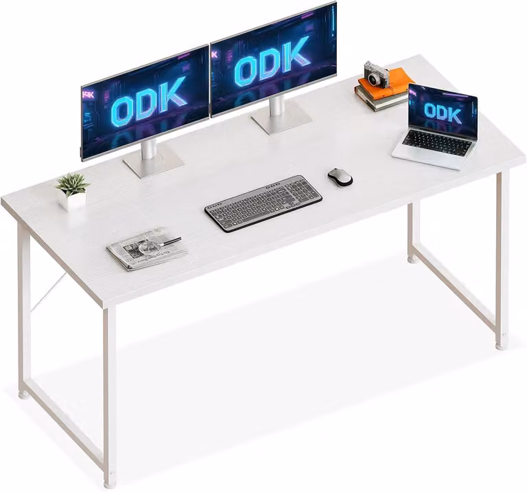 Scrivania regolabile in altezza, dimensioni 140x50 cm, colore bianco, ideale per postazioni di lavoro ergonomiche