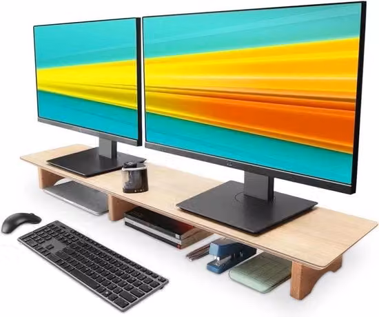 Piedistallo per monitor e laptop in legno marrone per ufficio e casa