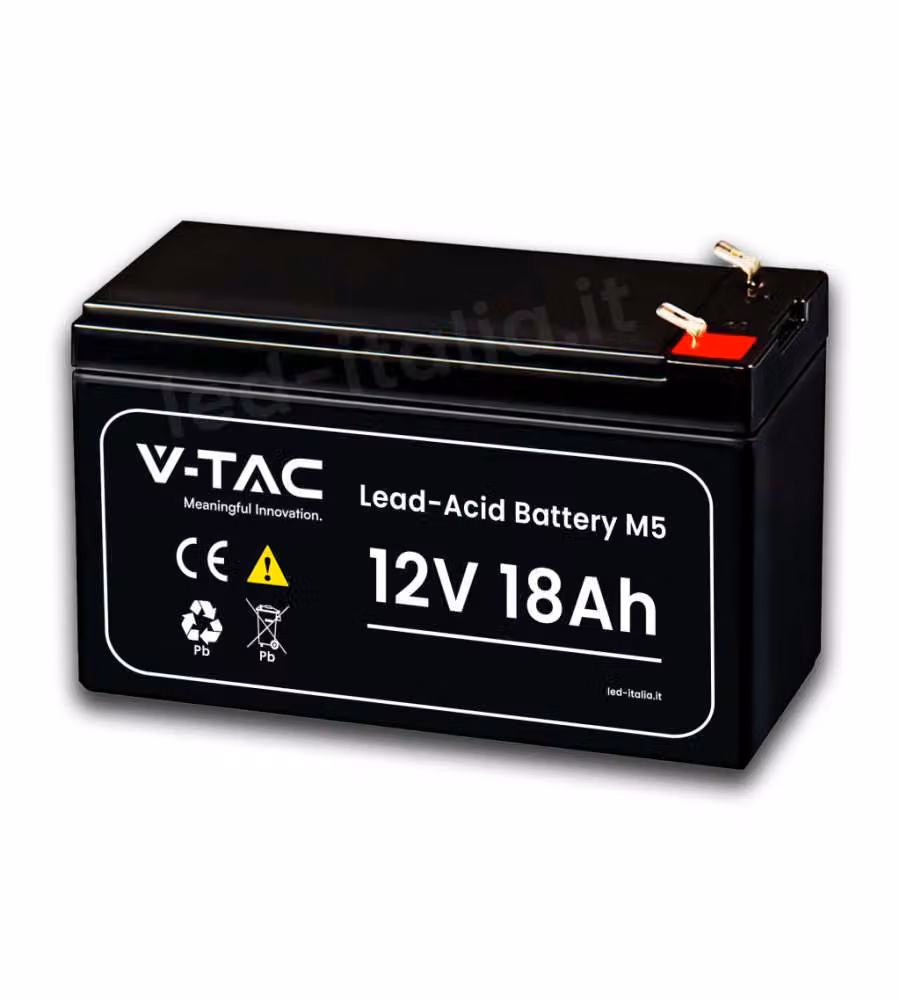 V-TAC Batteria al Piombo 12V 18Ah M5 per Allarmi, Videosorveglianza, UPS 180*77*168mm