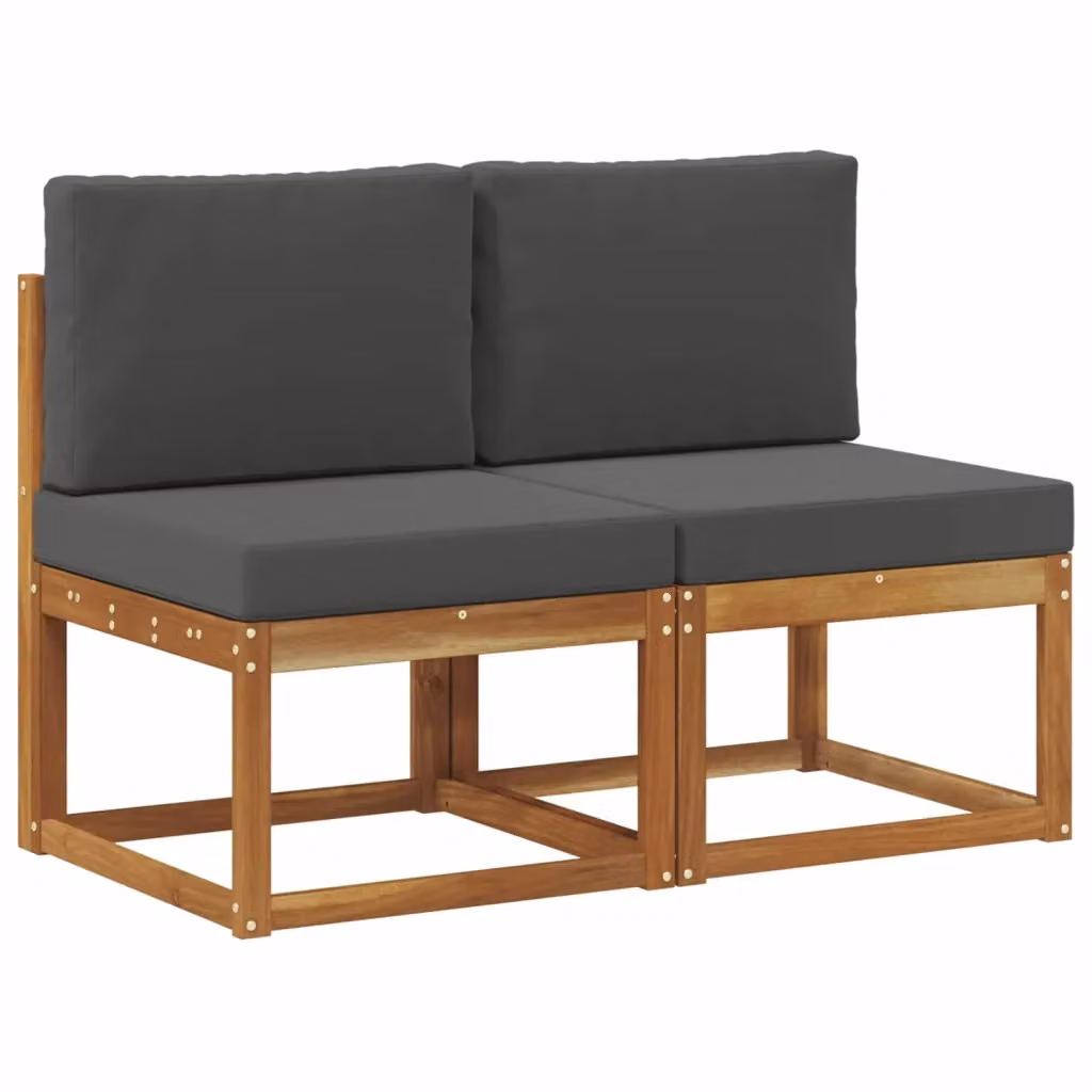Set di 2 pezzi divani centrali da esterno vidaXL in legno di acacia massello marrone e grigio L/P/H: 73 x 59 x 63 cm – 2