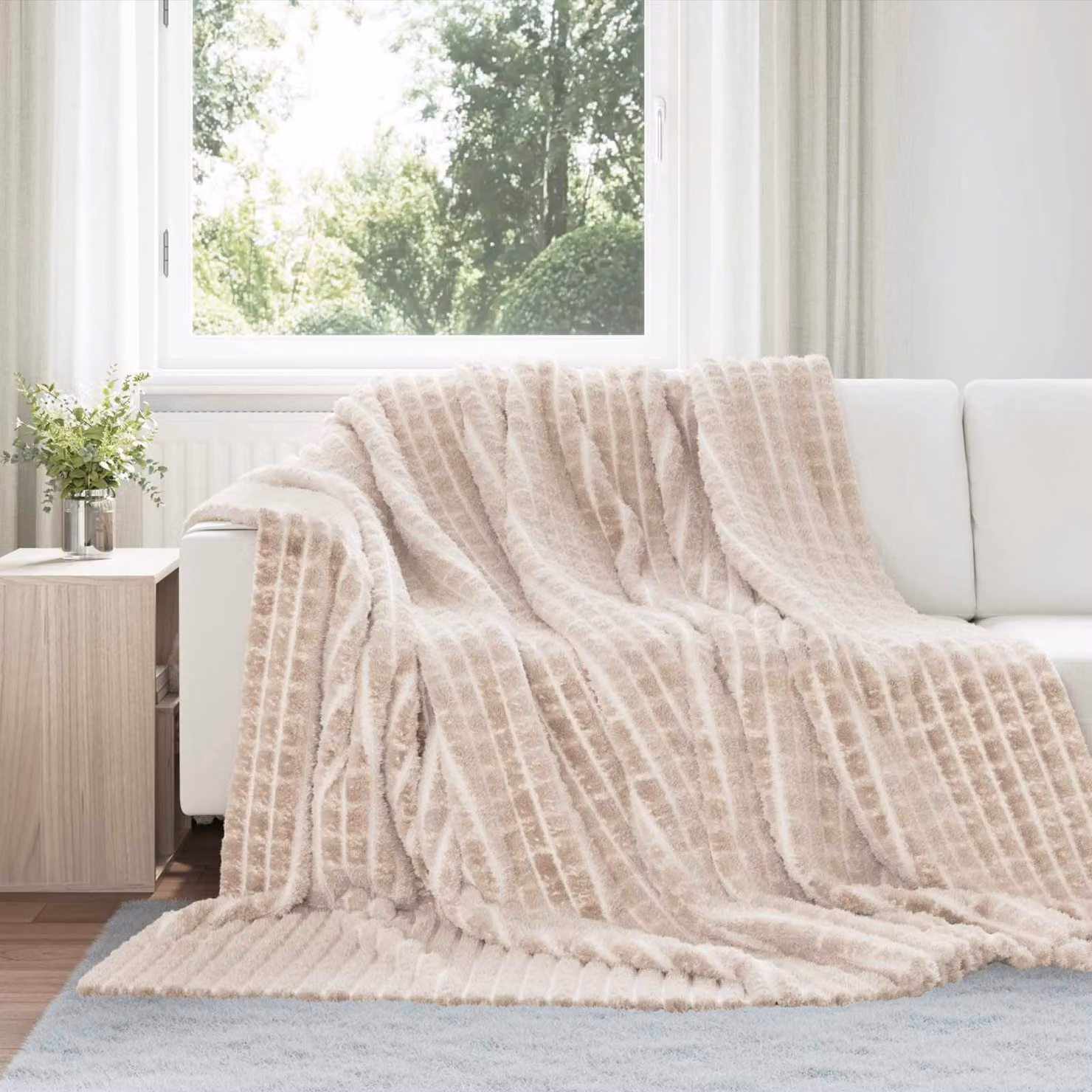 Set di 6 coperte in pile vidaXL beige, morbide e lavabili, L: 270 cm x P: 240 cm
