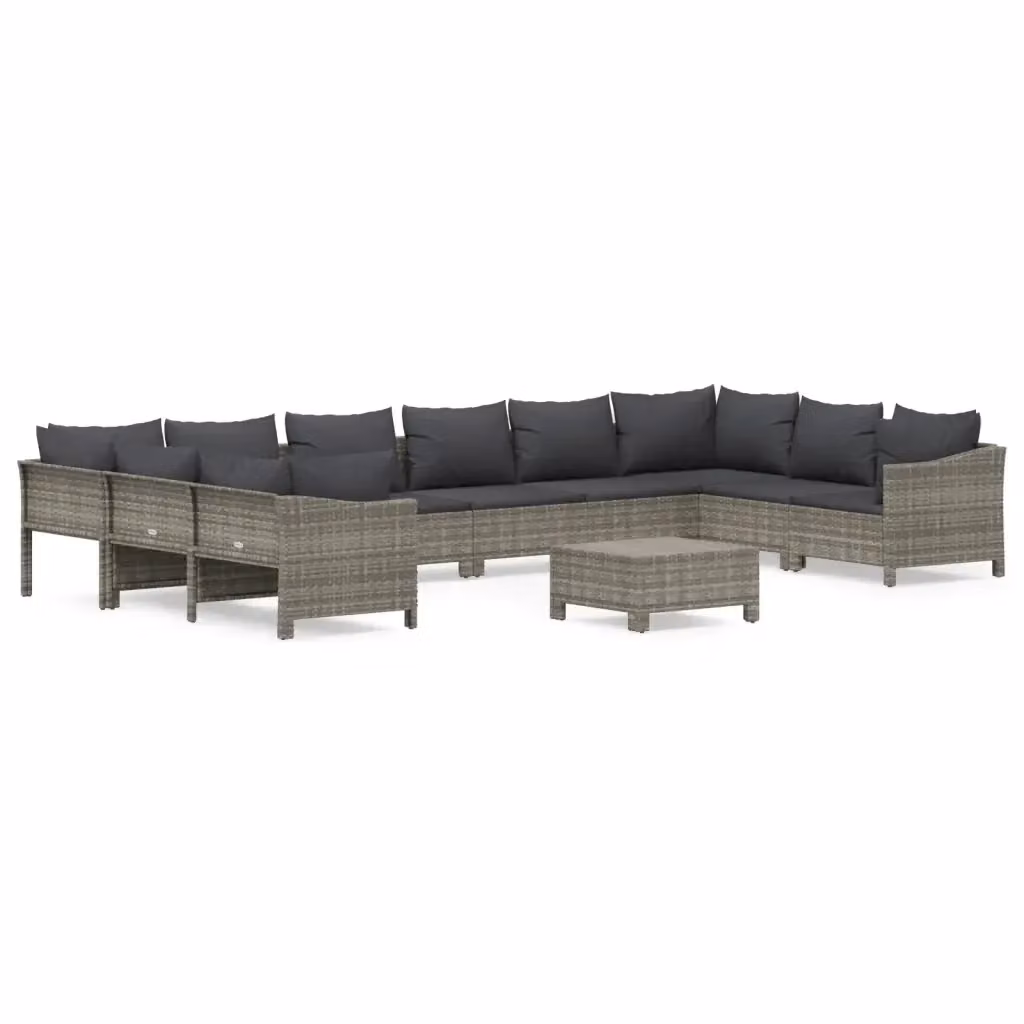 Set di divani da giardino vidaXL a forma di U composto da 11 pezzi con cuscini in polirattan e struttura in metallo grigio – 2
