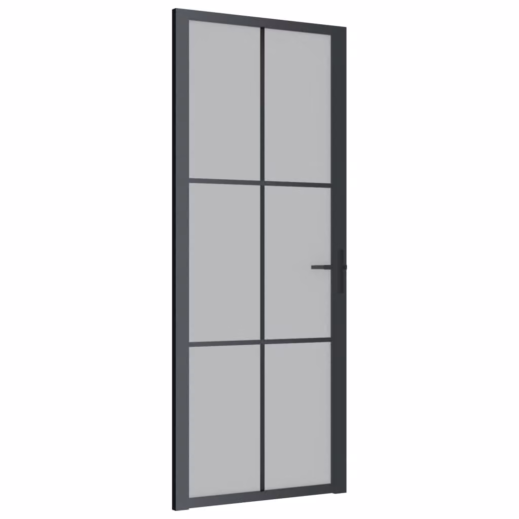 Porta Interna 83x201,5 cm Nero Opaco Vetro e Alluminio