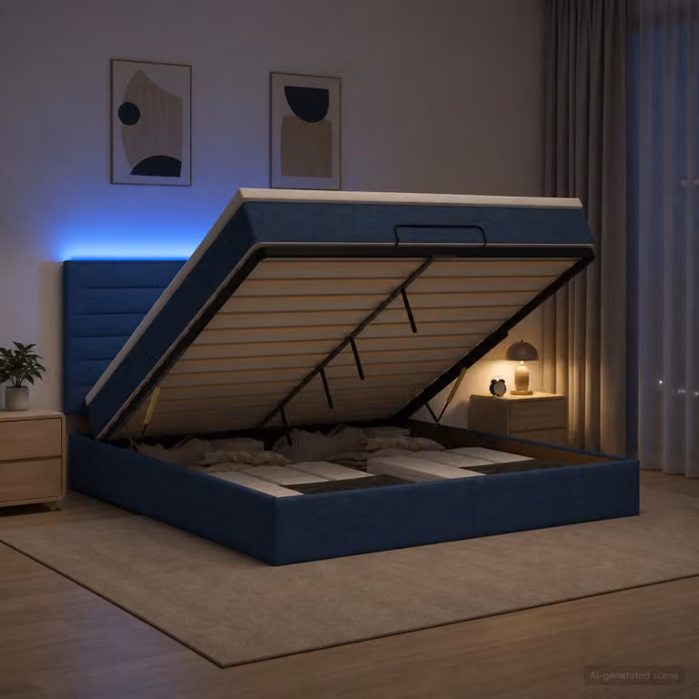 Letto Ottomano con Materasso e Illuminazione LED blu vidaXL, L/P/H: 180 x 200 x 88 cm