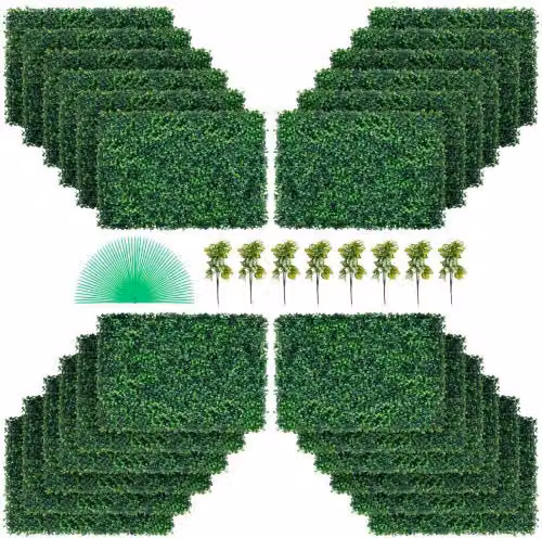 Set di 24 pannelli di siepe artificiale in bosso Vevor, colore verde, L: 61 cm, P: 40,6 cm, Spessore: 4 cm