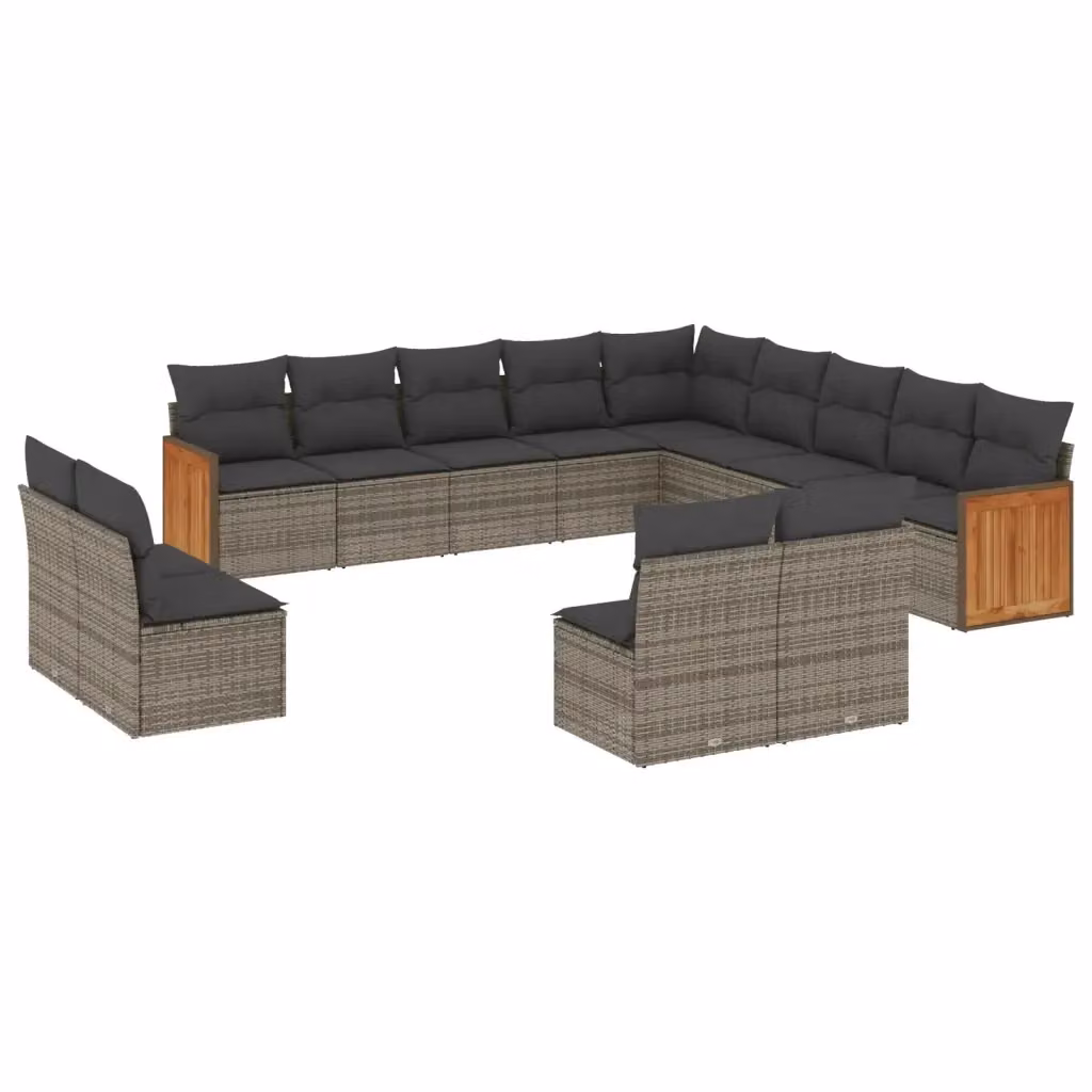 Set di divani da giardino vidaXL a forma di L composto da 13 pezzi in polyrattan e metallo con cuscini grigi e rivestimenti rimovibili – 2
