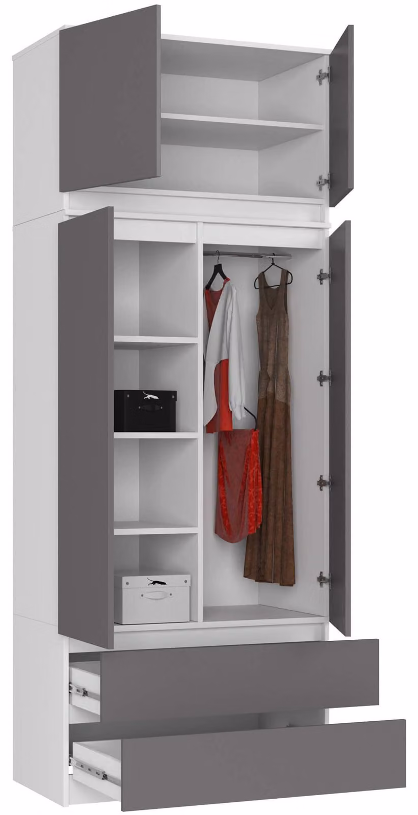 Armadio moderno S90 con sopralzo e 2 cassetti