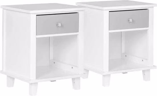 Set di 2 Cassetti da Notte in Legno con Ante - Cassettiera/Biblioteca - Per Camera da Letto & Salotto - MDF - Bianco - 40x34x50 cm
