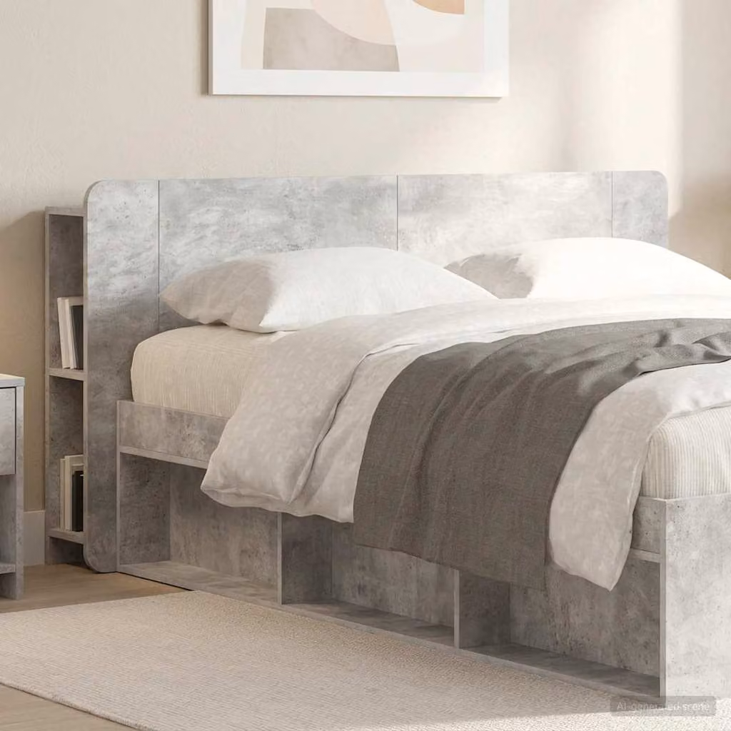Testata del letto moderna vidaXL in legno ingegnerizzato Grigio con ripiani integrati L: 182.5 cm, H: 80 cm, P: 18.5 cm
