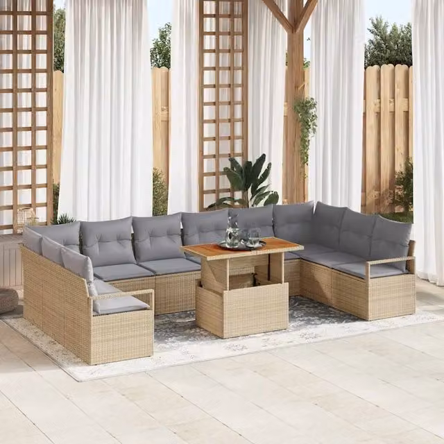 Set Divano da Giardino vidaXL a forma a U con 11 posti, Colore Beige e Grigio – 1