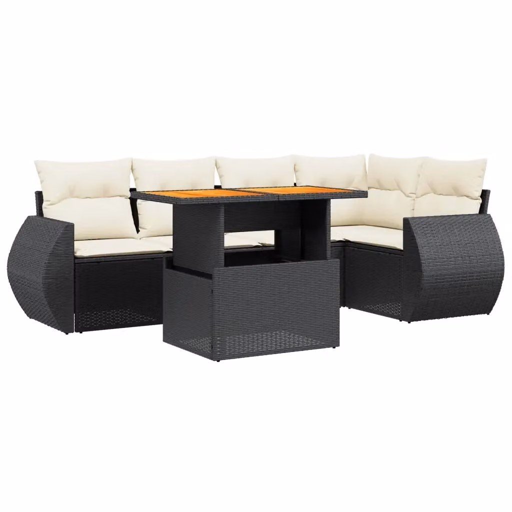 Set Divano da Giardino a L vidaXL 6 pz in Polyrattan Nero con Cuscini e Tavolino da Esterno – 2