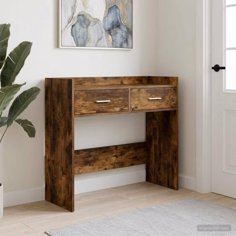 vidaXL Tavolo consolle moderno in rovere color marrone L: 90 cm, P: 35 cm, H: 80 cm
