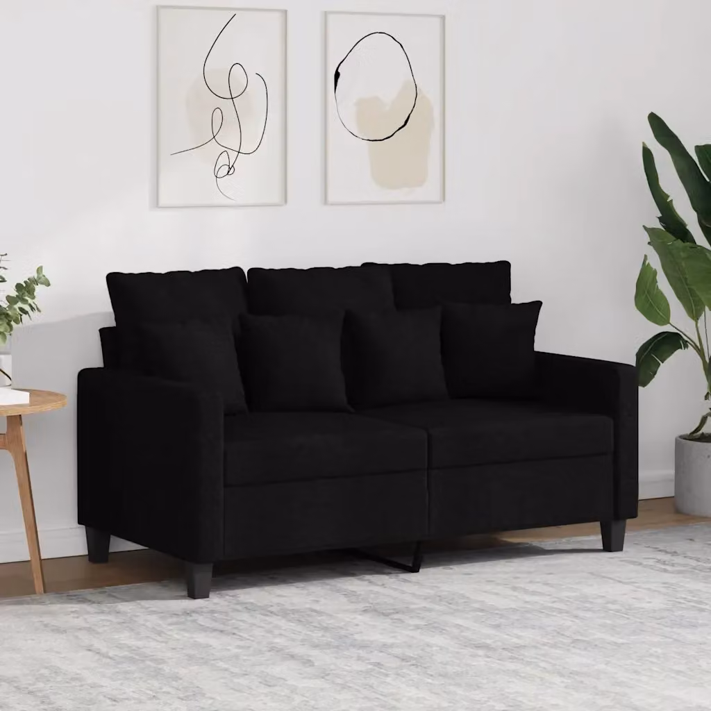 Divano moderno da soggiorno in tessuto nero con struttura in metallo e cuscini inclusi L: 138 cm, P: 77 cm, H: 80 cm – 2
