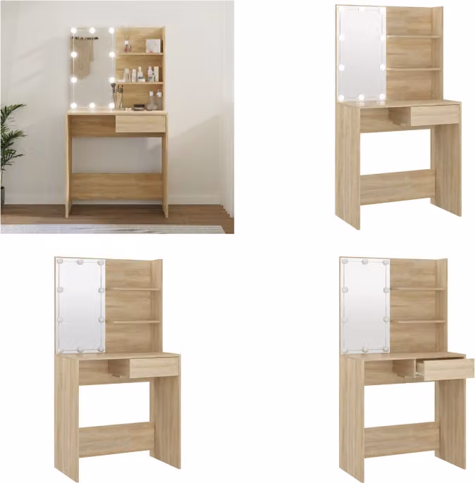 vidaXL Tavolino da toilette con LED Rovere Sonoma 74,5x40x141 cm Materiale a base di legno - Tavolino da toilette - Tavolino da trucco - Tavolino per cosmetici - Tavolino da toilette
